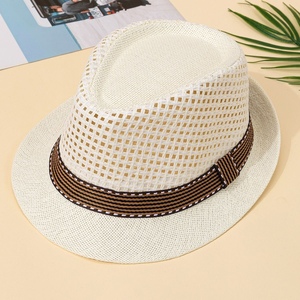 新款小礼帽男夏季沙滩帽英伦爵士帽卷边成人格子镂空旅游遮阳出游