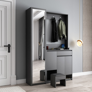 鞋柜家用门口入户客厅隔断北欧靠墙大容量轻奢玄关柜一体带镜子