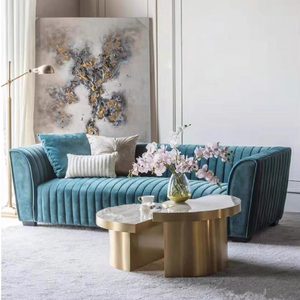 美式法式高端艺术12 3组合孔雀蓝布艺沙发小户型客厅轻奢复古家具