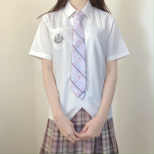 刺篇月初 原创JK制服正版日系短袖刺绣风琴褶 女款白衬衫 全