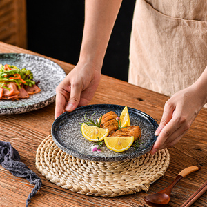 日式陶瓷家用西餐盘牛排盘圆形菜盘子意大利面盘子复古甜品蛋糕盘