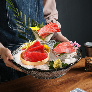 三文鱼海鲜日料金枪鱼刺身拼盘盘子高端鱼生冰盘酒店餐厅摆盘餐具