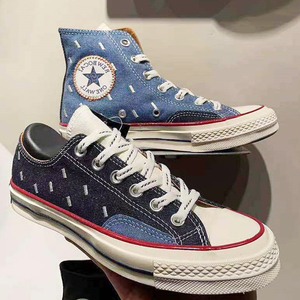 star/匡威1970s丹宁牛仔拼接雨点刺绣补丁蓝色高帮男女休闲帆布鞋