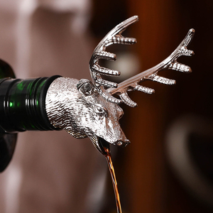 野格驯鹿倒酒器 创意鹿头红酒塞 洋酒不锈钢个性酒嘴利口酒引酒器