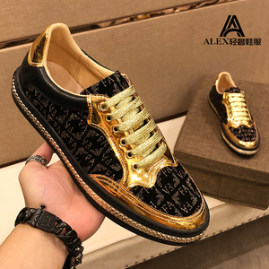 00卖姑凉的鞋子淘宝2021欧洲站Аcl男鞋涂鸦亮片印花款红底铆钉高帮