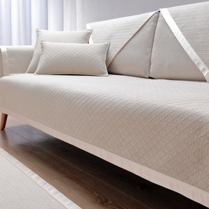 高档米白色时尚棉麻沙发垫现代中式三人座沙发套罩全包万能套防滑