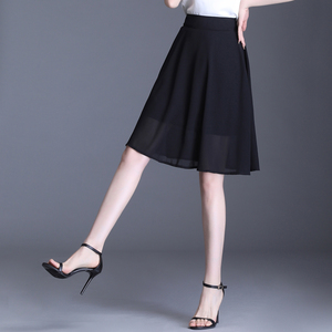 黑色a字半身裙女夏季2024新款高腰显瘦遮胯中裙雪纺垂感短裙子薄