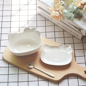 景德镇出口陶瓷碗 hello kitty陶瓷碗 创意甜品碗 凯蒂猫碟子大盘