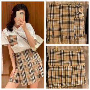 美国直邮burberry/巴宝莉新款vintage格纹羊毛半身百褶裙短裙子女