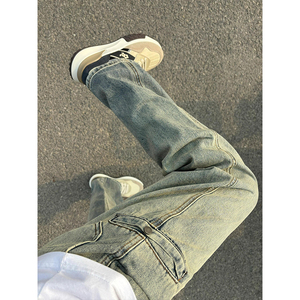 黄泥牛仔裤男款美式高街vibe裤子工装夏季薄款复古微喇修身直筒裤