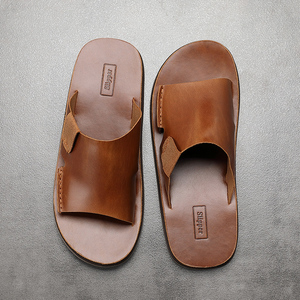 男士真皮拖鞋夏季外穿手工全头层牛皮凉拖软底防滑一字拖皮拖鞋男