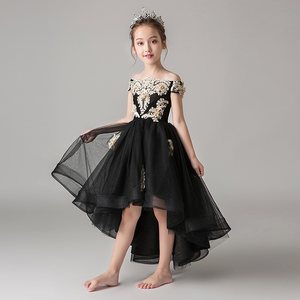 高档黑色公主裙女童生日礼服蓬蓬纱儿童模特走秀钢琴演出服小定制