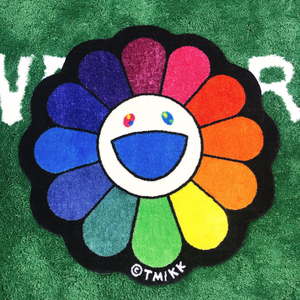 ins潮牌村上隆太阳花地毯客厅卧室七彩笑脸地垫rug潮流居家床边毯