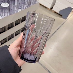 新品宜家代购POKAL博克尔灰紫色水杯耐热钢化玻璃杯牛奶热饮茶杯
