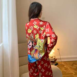 ing&lv/缨旅结婚睡衣新婚情侣套装冰丝小个子红色男士家居服春秋