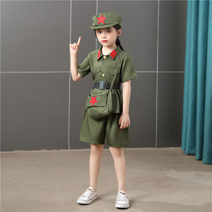 红军演出服装儿童短袖小红军衣服六一表演服红卫兵八路军绿军装服