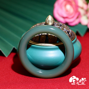 【宝玉堂】和田玉俄罗斯碧玉鸭蛋青瓷蓝圆福镯57圈口女款圆条手镯