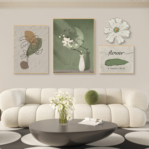 奶油风客厅装饰画肌理感现代简约墙壁画日式原木色沙发背景墙挂画