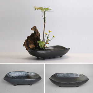 小源流花艺花道剑山插花器池坊花器瓦罐花盆日式插花花盘陶瓷禅意