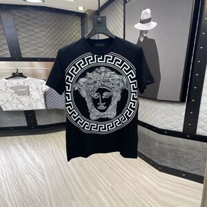 范思哲珍藏瓦萨其夏季新品欧美潮牌男装美杜莎人头印花圆领烫钻休