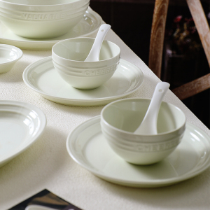 舍里法式碗盘家用陶瓷饭碗汤碗创意浮雕白色餐盘蒸鱼盘简约高级感