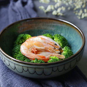 日韩式陶瓷碗创意餐具浅口碗拉面碗家用菜饭碗复古大号沙拉碗汤碗