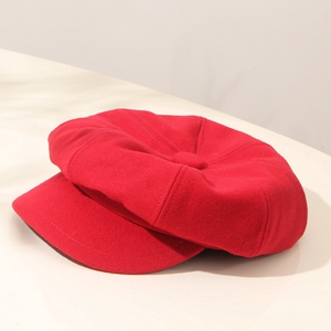 大红色八角帽女英伦复古贝雷帽秋冬毛呢网红文艺报童帽ins画家帽