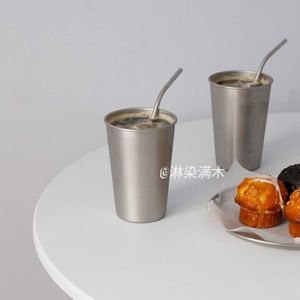 韩风ins咖啡店冰拿铁咖啡杯金属冷水杯卡布奇诺不锈钢爆款牛奶杯