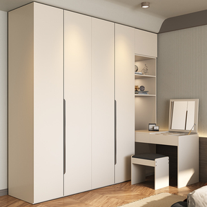 一门到顶衣柜肤感门带书桌梳妆台一体卧室极简网红通顶奶油风柜子