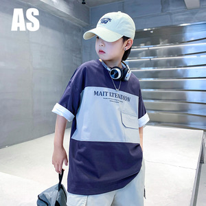 韩国AS品牌正品男童夏装潮牌短袖t恤2024新款儿童宽松运动上衣服
