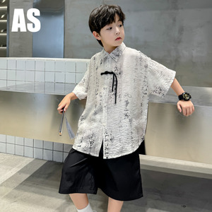 韩国AS品牌正品男大童夏装国潮唐装汉服2024新款儿童装新中式套装
