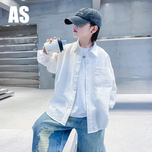 韩国AS品牌正品男童夏季白色长袖防晒衬衫2024新款儿童凉感皮肤衣