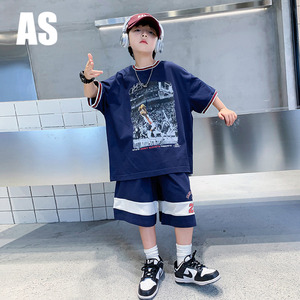 韩国AS品牌正品男童夏装篮球运动服短袖套装2024新款宽松时髦衣服