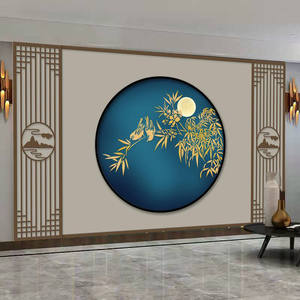 新中式浮雕花鸟电视背景墙布8D招财麋鹿客厅沙发卧室影视墙纸壁布