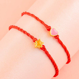 糊涂老庙祝黄金手链女999纯金转运珠爱心足金幸运星星红绳小金珠