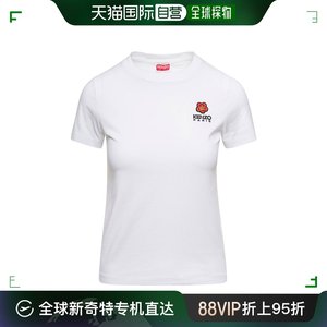 香港直邮潮奢 Kenzo 高田贤三 女士 白色圆领带Logo刺绣棉质T恤 F