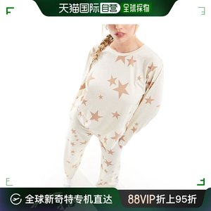 香港直邮潮奢 ASOS 女士 设计粘胶纤维星星长袖宽腿睡衣套装(奶油