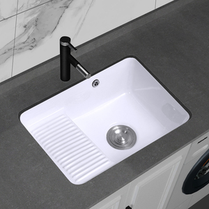 法恩莎卫浴正品阳台台下盆嵌入式陶瓷洗衣盆带搓板洗衣池水池家用