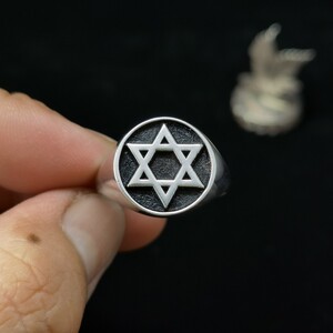美国手工纯银立体六芒星图腾戒指个性复古董百搭咔叽孤品男款24号