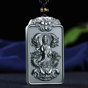 新疆和田玉九龙护主观音玉吊坠男女款天然玉石塔青一细料观音玉牌