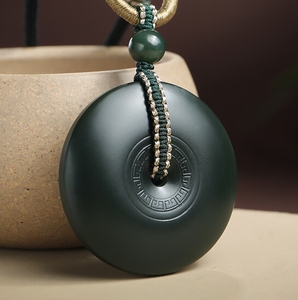 和田玉塔青一细料平安扣吊坠男女款回形纹玉坠青玉如意纹玉佩挂件