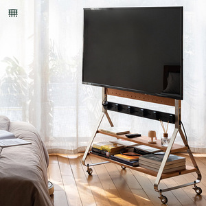无即所有电视机移动支架不锈钢小户型客厅卧室显示器落地实木挂架