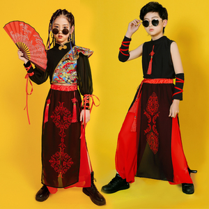 六一儿童中国风爵士舞女孩走秀古筝演出服汉服旗袍古典男童表演服