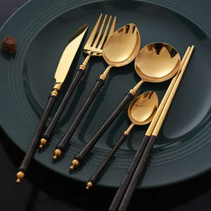 HOHER竹子系列 轻奢黑金镜面牛排刀叉筷子咖啡勺子 餐具304不锈钢