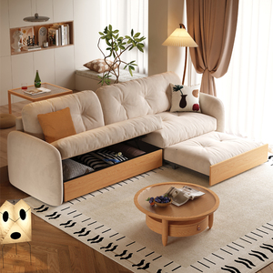 日式网红可储物云朵沙发小户型客厅原木奶油风布艺北欧实木沙发床