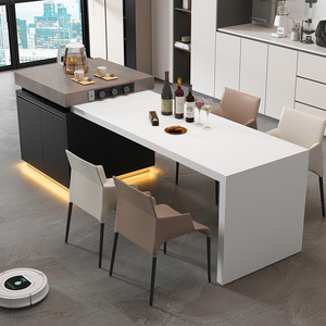 岛台餐桌一体家用可伸缩高级倒台岩板导台加餐桌开放式厨房岛台柜