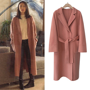 三十而已顾佳同款秋冬粉色双面毛呢大衣中长款过膝宽松羊毛外套女