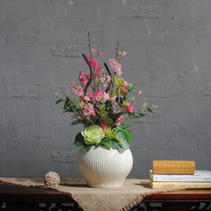 仿真花桃花搭配陶瓷花瓶插花客厅套装花艺假花摆件家居装饰摆设花