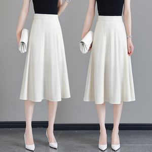 米白色西装半身裙女士2024年夏季新款高腰中长款薄款a字伞裙裙子