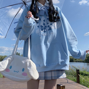 软妹奶蓝色jk卫衣女早春秋季潮ins宽松日系连帽外套oversize小众